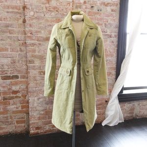 Denim Light Green Knee Length Jacket-XS